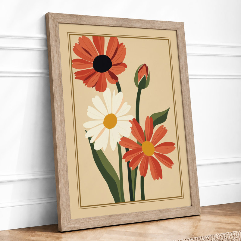 Daisy Specimens Study Botanical - Framed Print, A2 - 59.4 x 42.0 cm, Oak