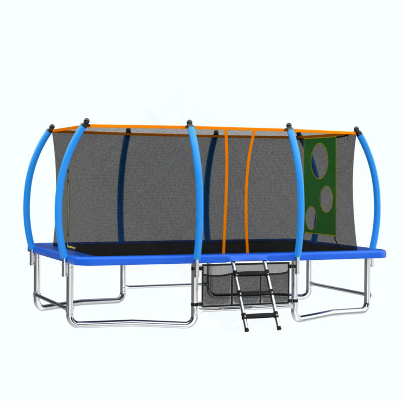 Long trampoline rectangulaire extérieur pour enfants adultes, Bleu