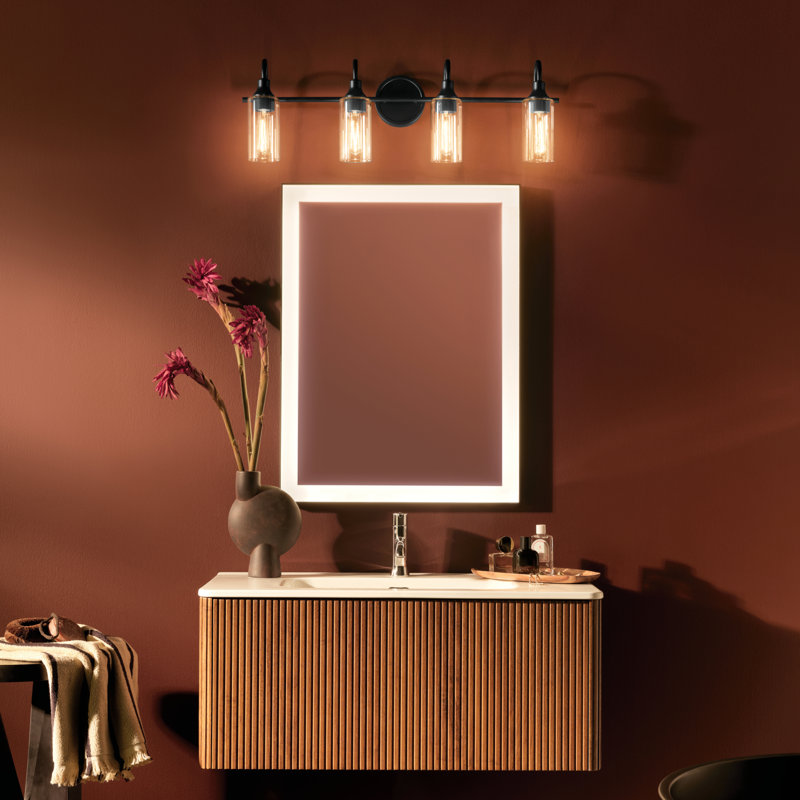 31.5" 4-Light Vanity Light with Clear Glass, Satin Black