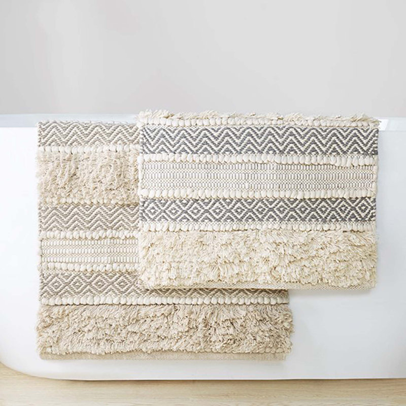 22x58" Woven Texture Stripe Bath Rug
