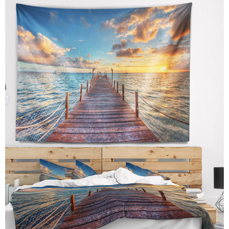 Tapisserie de pilier de soleil sur mer, H 32 po x l 39 po