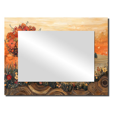 Seasonal Flowers Into A Countryside Landscape I - Landscapes Wall Mirror Art - Printed On Metal