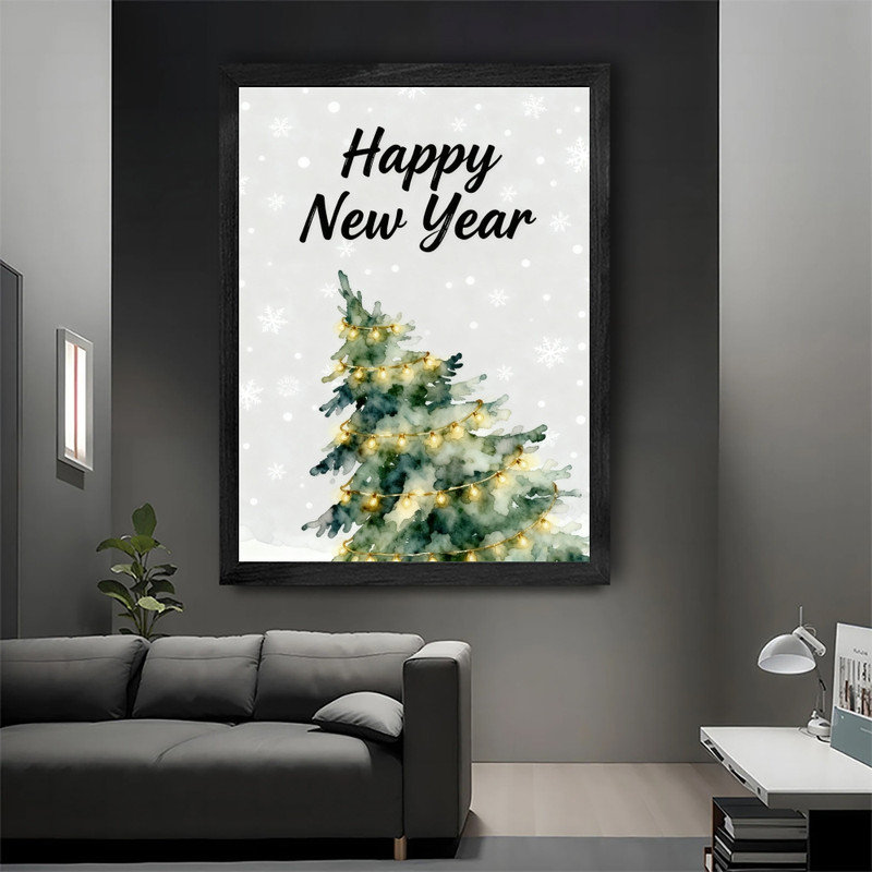 Reproduction d'art encadrée noire encadrée noire Happy New Year, H 11 po x l 9 po