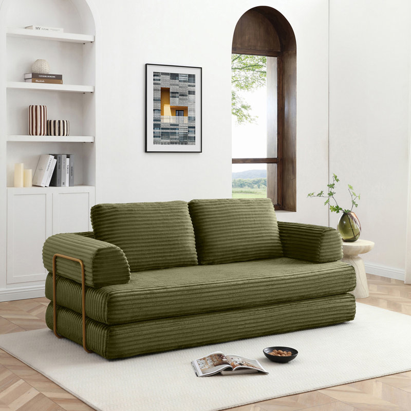 Canapé-lit convertible, canapé-lit pliant en velours côtelé, matelas de lit futon avec oreillers, canapé désossé pour le salon, vert