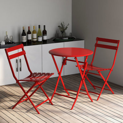 Ensemble bistro de patio 3 pièces rouge - cadre en métal pliable et espace pour les chaises et la table d'extérieur. Métal robuste, rouille. Pour l'intérieur. Gain de place. Facile à assembler. Supporte 330 lb Balcons idéal pour bistro