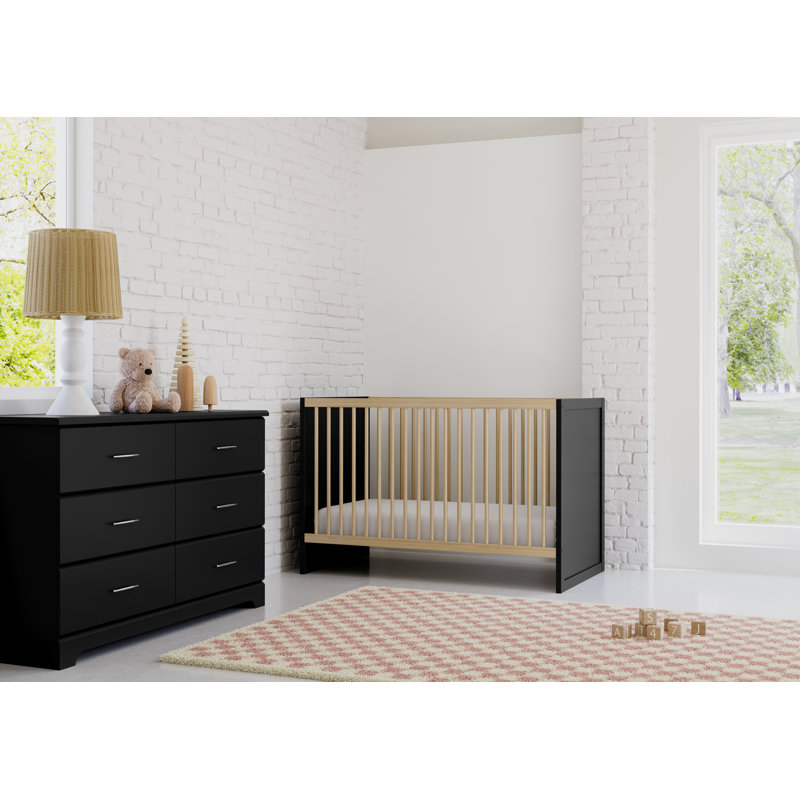 Lit de bébé convertible 3-en-1 Calabasas, Noir / bois flottant