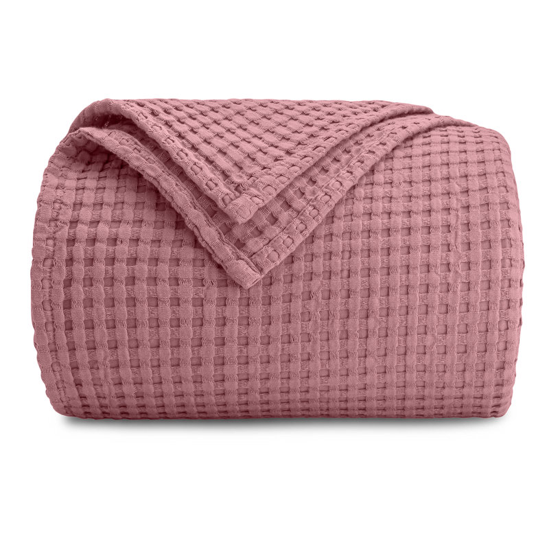 Comfy Cubs 100% Cotton Waffle Weave Throw Blanket Breathable Skin-Friendly Soft Lightweight, Textured Blanket, Queen, Mauve