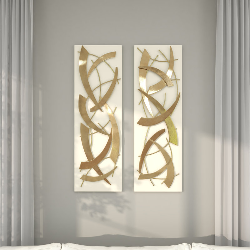Metal Dimensional Abstract Home Wall Decor with Black Wood Backing, White