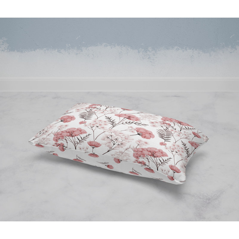 Cherry Blossom Charm  Rectangular Throw Pillow, White/Pink