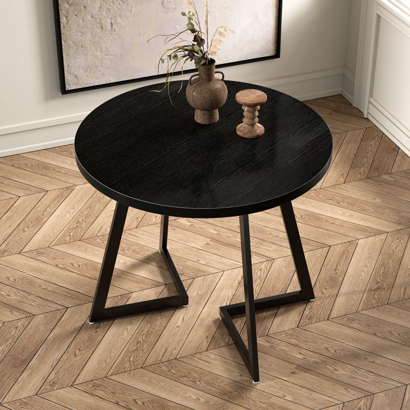 30 Inch Black Small Round Dining Table for 2 – Mid-Century Modern Kitchen Table, Breakfast Table, Bistro Table, Indoor & Outdoor MDF Wood Table with Metal Frame, Rustic Modern Dining Table