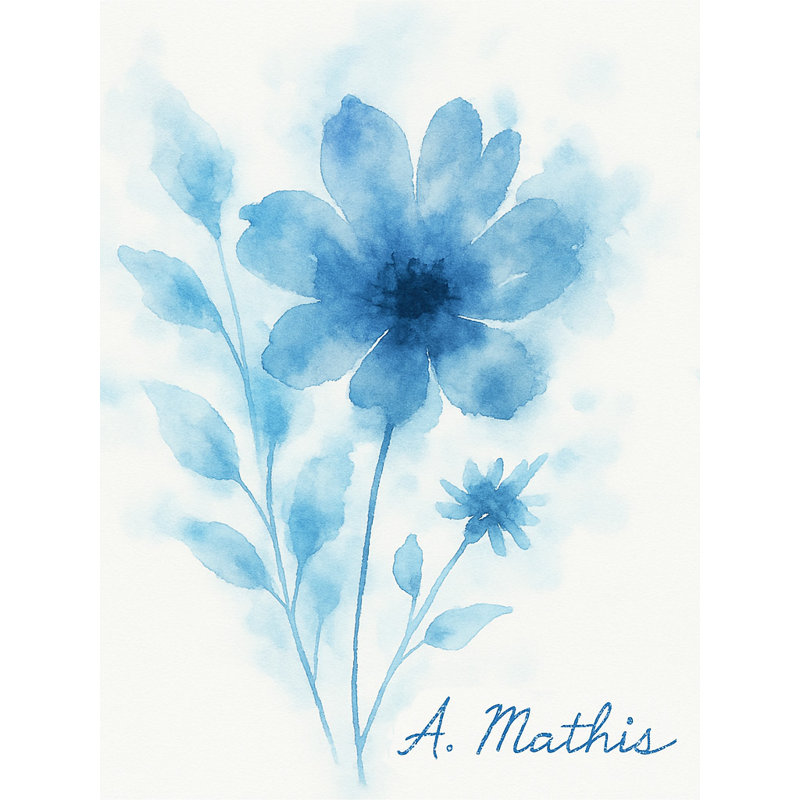 «Blue Blossom Harmony», art mural floral par A. Mathis, H 24 po x l 16 po