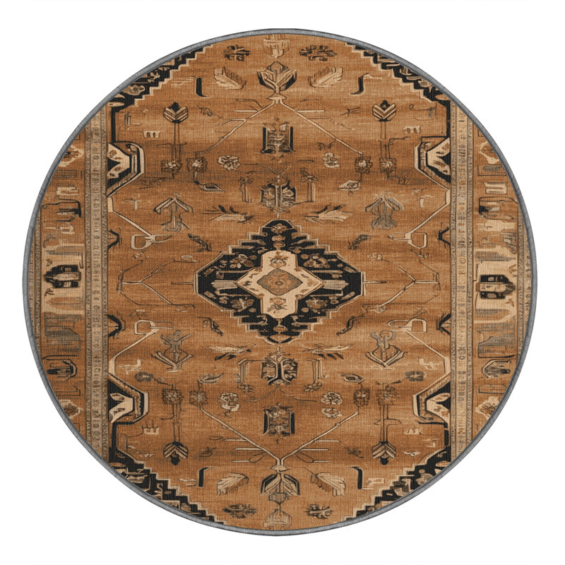 Tapis brun lavable à la machine, Rond 5 pi