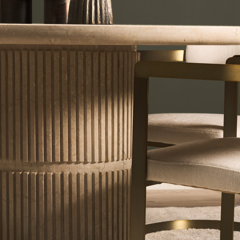 Sorrano 59" Botticino Marble Round W/ Fluted Base Dining Table
