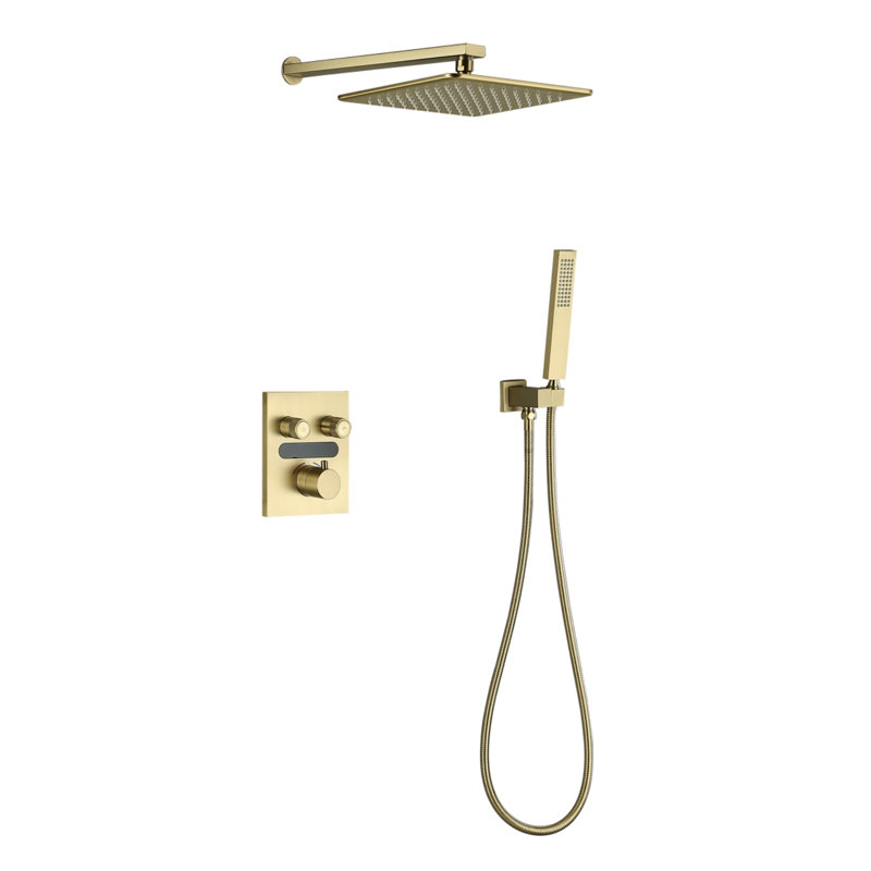 Thermostatic Complete Shower System with Rough in-Valve, Brushed Gold