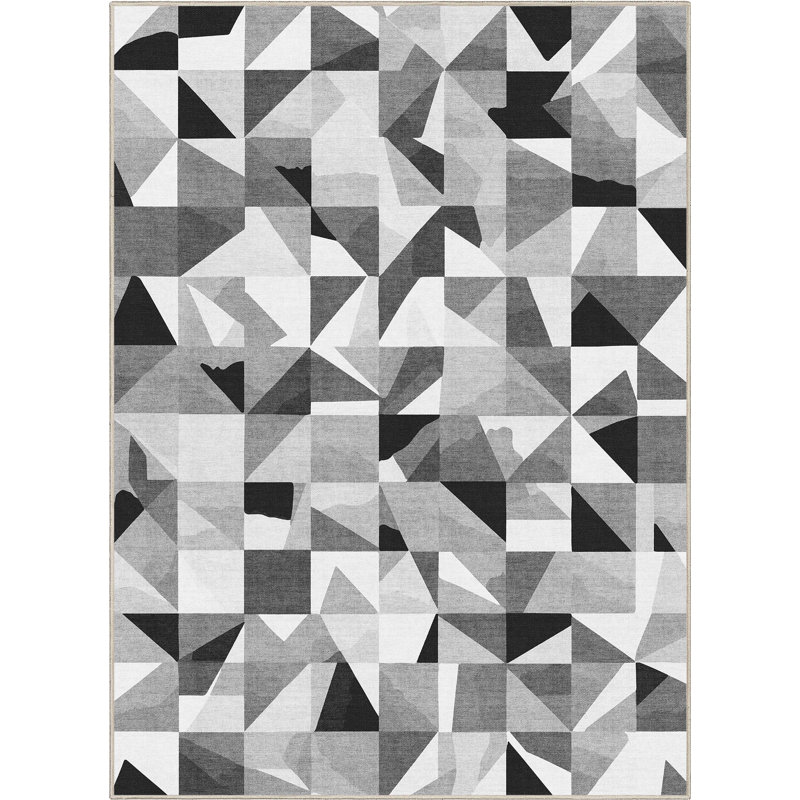 Shanea Modern Geometric Flat-Weave Tile Black & White Flat-Weave Rug, Rectangle 5'3" x 7'3"