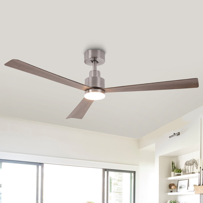 Ventilateur de plafond 52 po à DEL à intensité variable avec lumières et télécommande, moteur à courant continu réversible à 6 vitesses, 3 lumières colorées, tiges verticales de 5 po et 10 po incluses