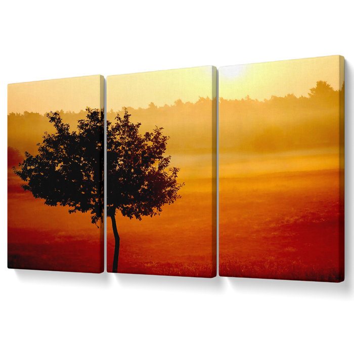 Ebern Designs Blazing Sun Tree - 3 Piece Wrapped Canvas Graphic Art ...