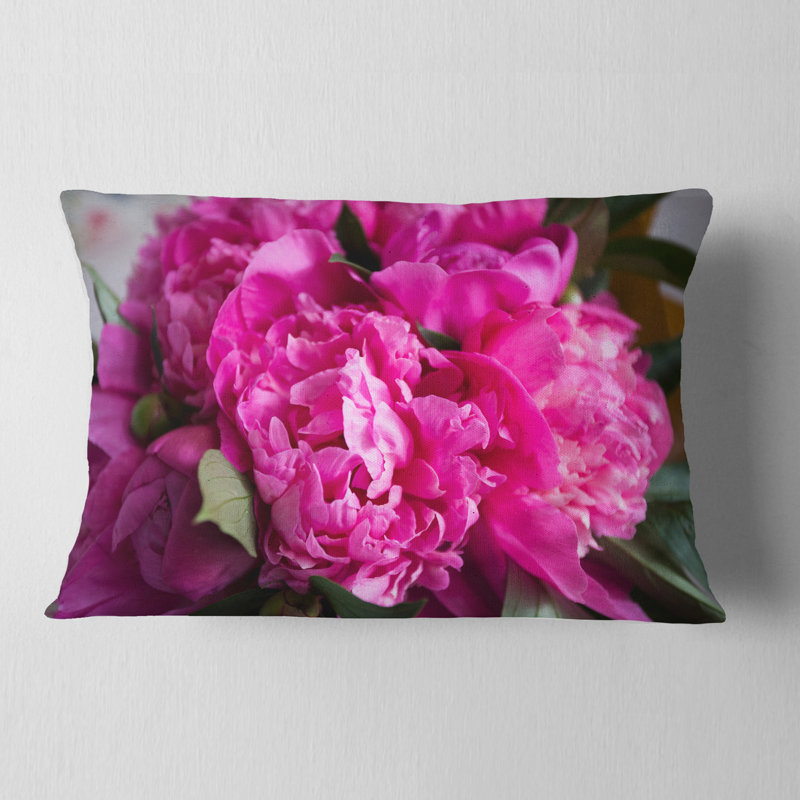 Coussin lombaire en bois floral pivoines