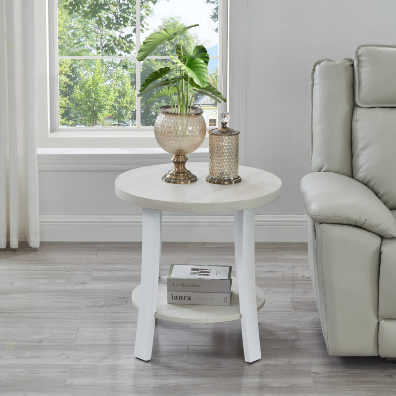 Anze Contemporary Round Wood Shelf End Table In White Finish