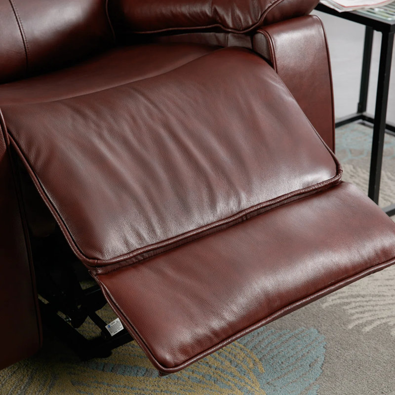 Fauteuil inclinable électrique en cuir véritable de 38,2 po de largeur avec massage chauffant, porte-gobelet dissimulé et port USB (ensemble de 5)