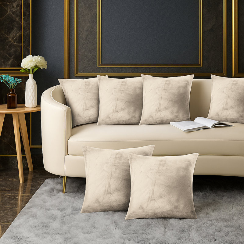 Elegant Decorative Throw Pillow Case For Sofa, Couch & Bedroom -Set Of 6, Beige