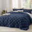 Ensemble d'édredon grand lit bleu marine, ensemble de lit capitonné Boho, literie à carreaux de style Shabby Chic, 3 pièces, 1 édredon géométrique à carreaux et 2 taies décoratives-1960535221-1960535223