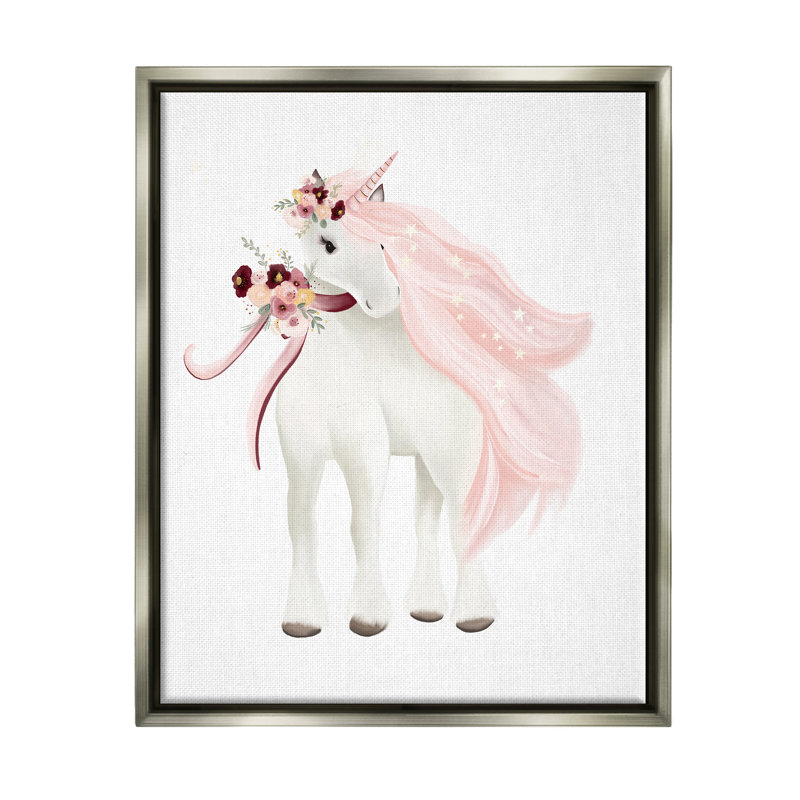 " Glam Pink Unicorn " by Studio Q, 21" H x 17" W x 1.7" D, Luster Gray Floater Frame