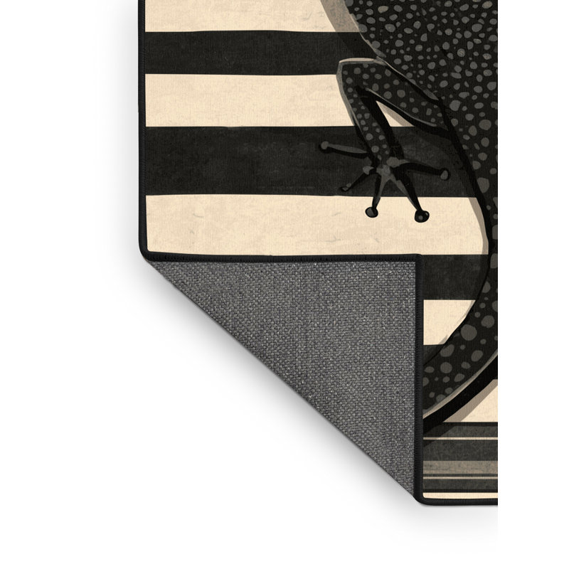 Tapis moelleux à rayures moelleux et moelleux moderne noir Abson, 2 x 5