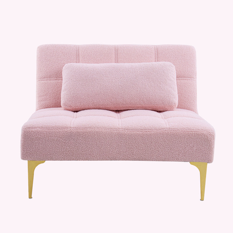 Tadija Twin Upholstered Convertible Sofa, 28" H x 35.5" W x 34" D, Pink Teddy