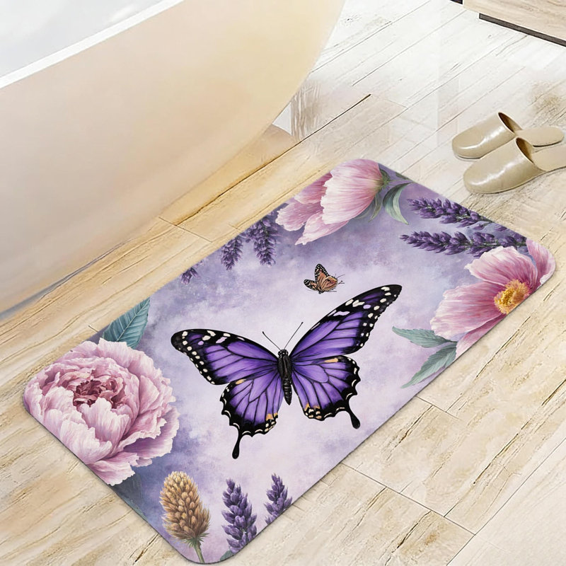 Tapis mauve à motif de pivoines pour salle de bain, 20 x 32 po
