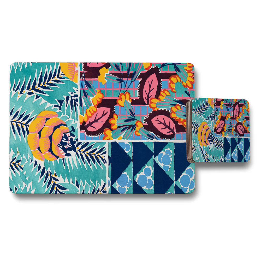 Tropical Floral Placemat And Coaster Set For Dining Tables