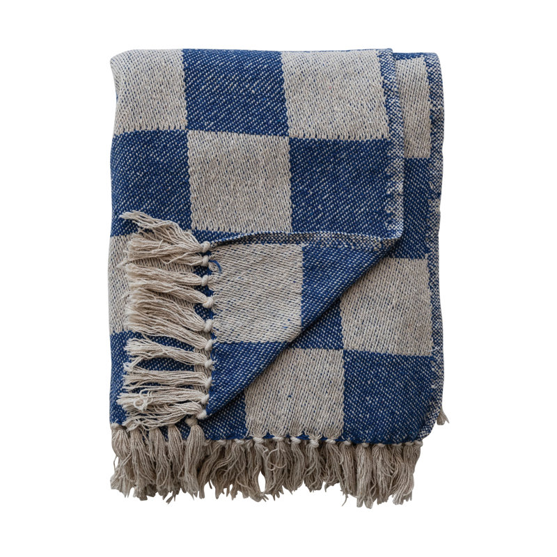  Throw Blanket, Yellow/Blue/Natural Checkered