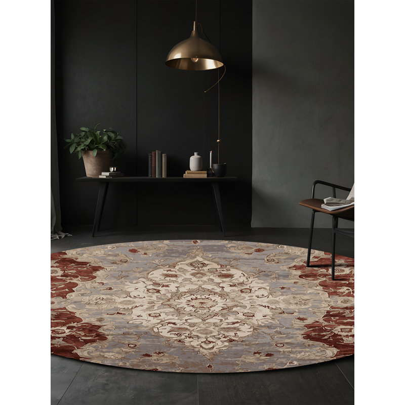 Tapis gris lavable à la machine, Rond 8 pi
