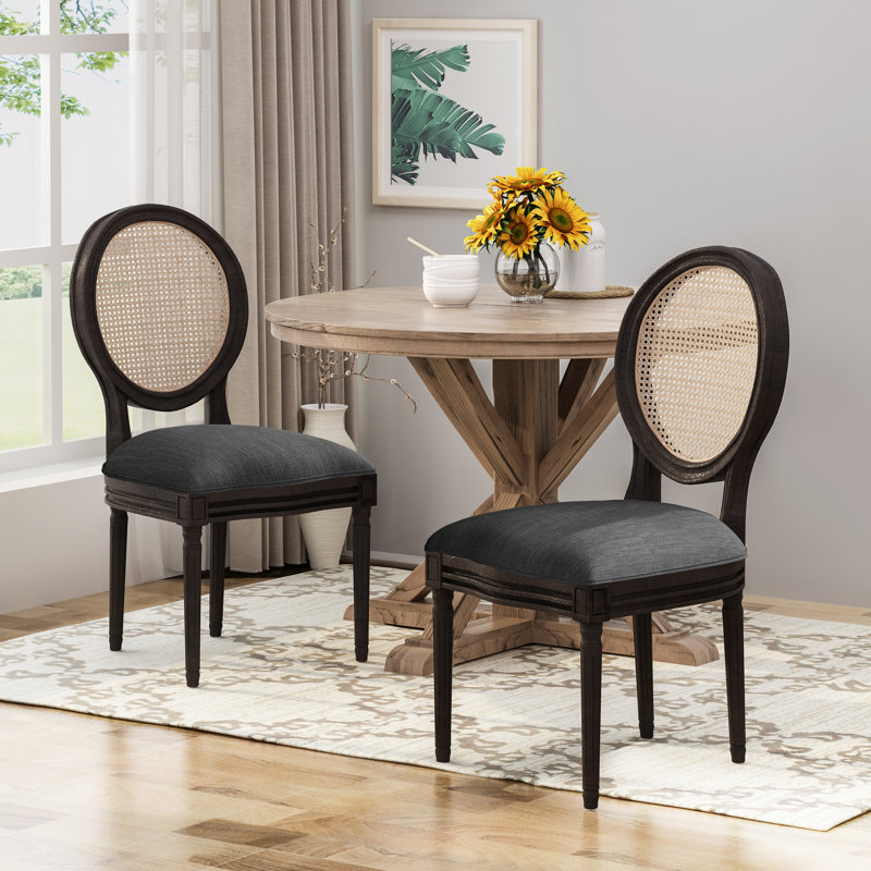 Kandy 19.5'' H Upholstered Cane Back Side Chair, Charcoal