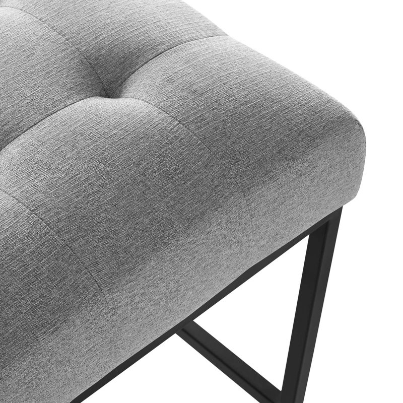 Privy Light Gray Tufted Upholstered Bar Stool with Black Metal Base