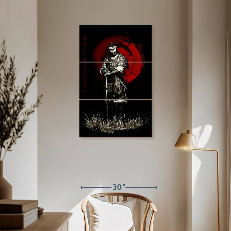 Samurai Sepia Standing Posing Warrior, 57" H x 36" W