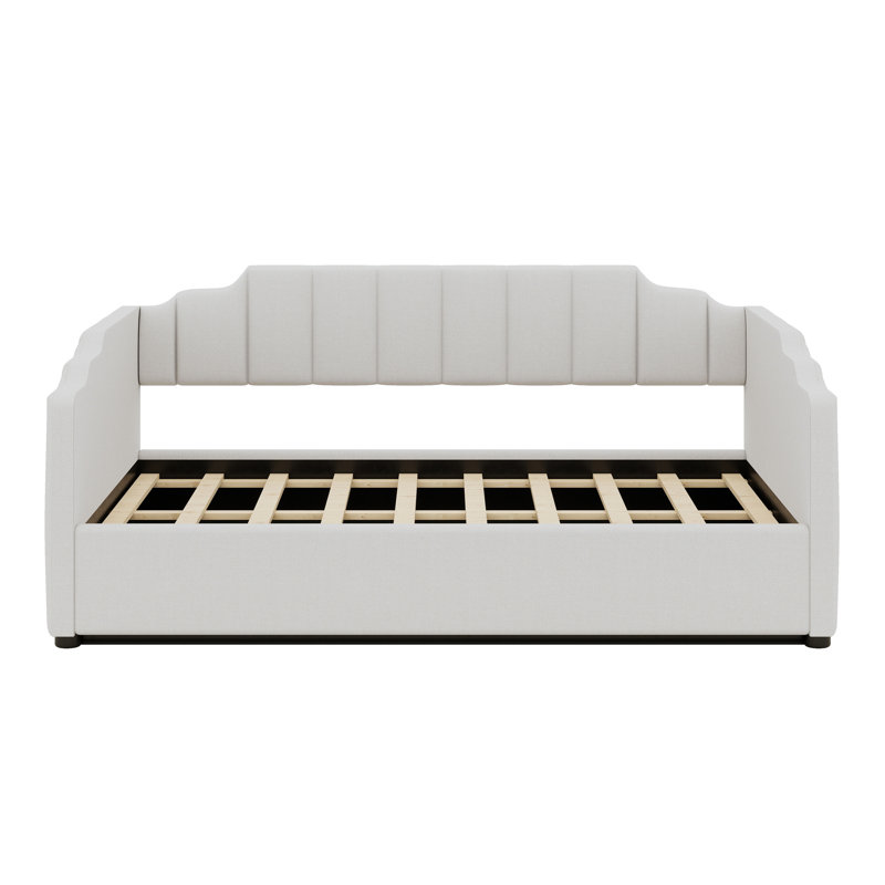 Upholstered Daybed With Underneath Storage, Beige, Full