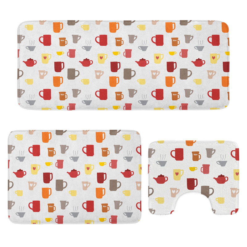  Multicolore ensemble de tapis de salle de bain 3 pièces Tea Party