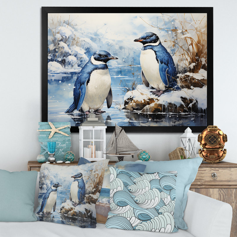 «Snowy Penguin Family Wonders III», Cadre naturel flottant, H 30 po x l 40 po