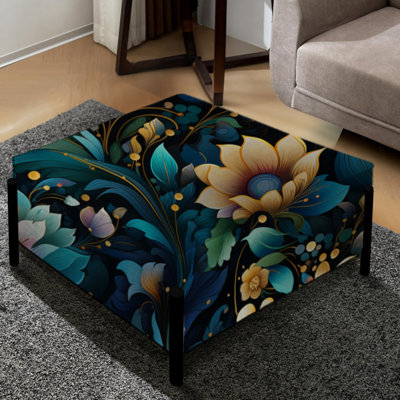 Fleurs bleues et vertes - Cosmic Harmony - Grand repose-pieds carré floral