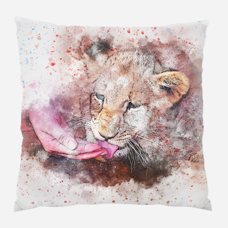 Coussin lion Calana, Microsuède, Intérieur