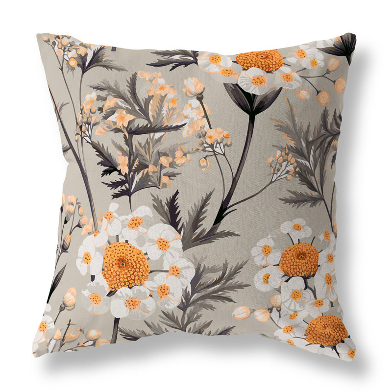 Coussin Millefolium, H 16 po x l 16 po, Orange et gris