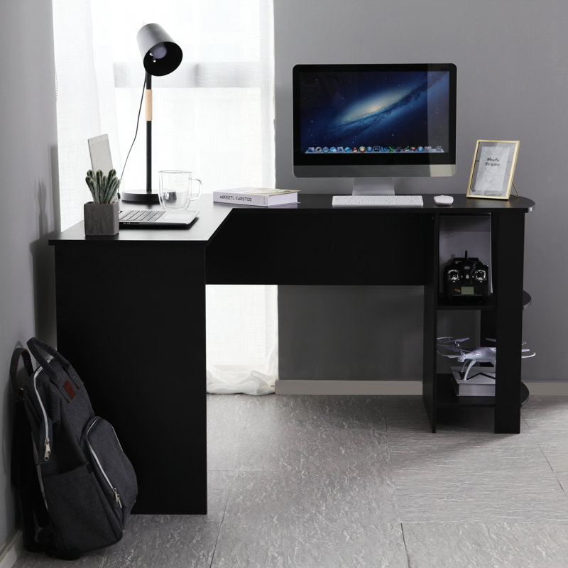 Amelius L-Shaped Writing Desk, Black