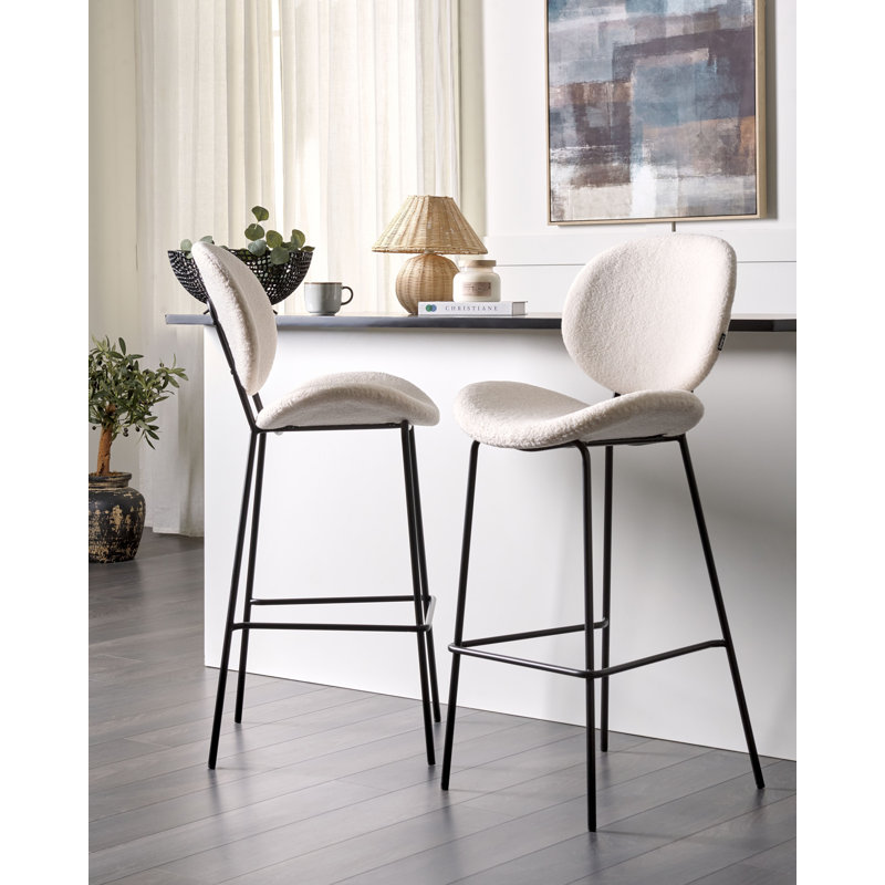 Luana Upholstered Counter Stool with Metal Frame, White