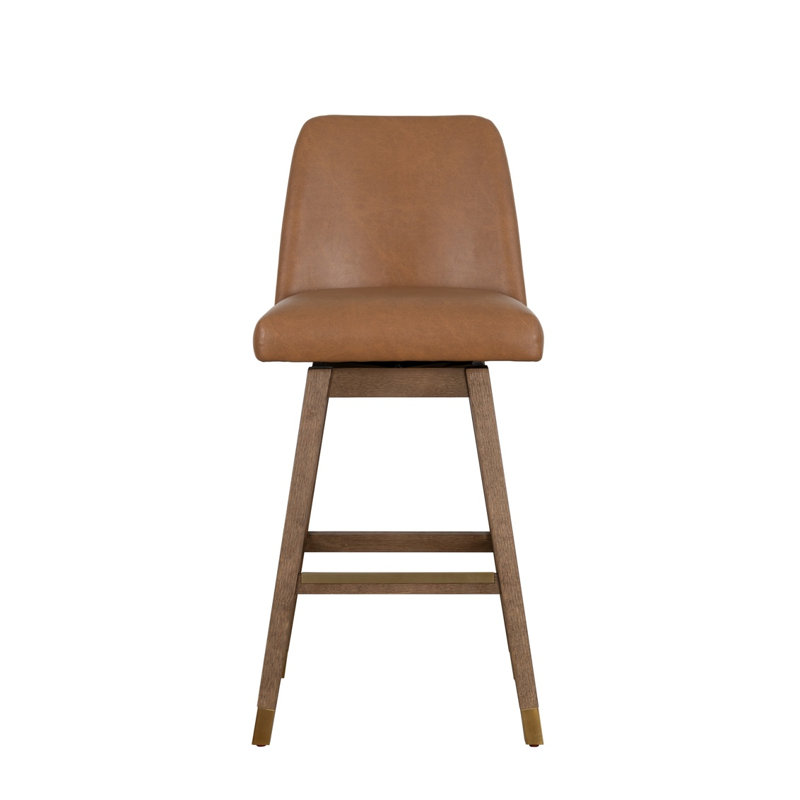 AMELIA 26 "COMPTOIR HAUTEUR - Bois de châtaignier avec similicuir caramel, Toffee