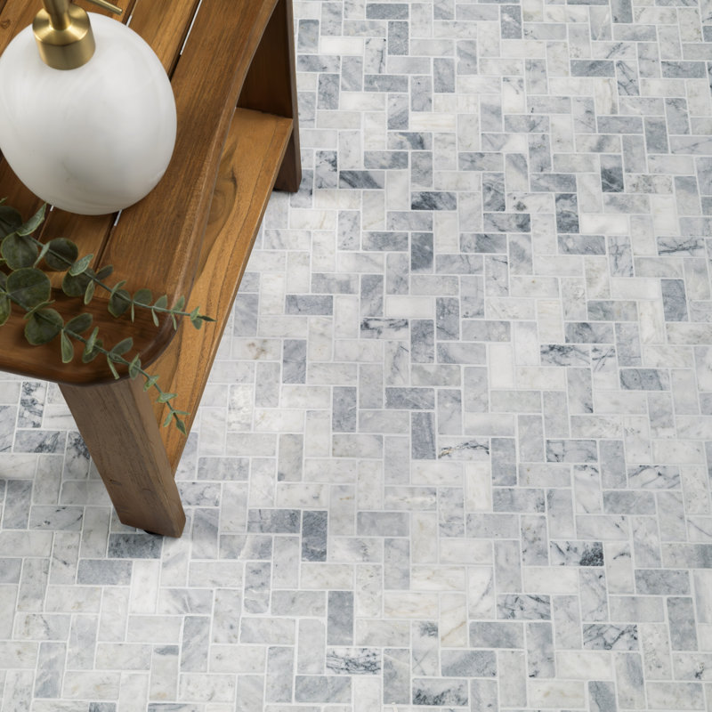 Terra Bella Herringbone 12 in. x 12 in. Honed Marble Mosaic Floor and Wall Tile