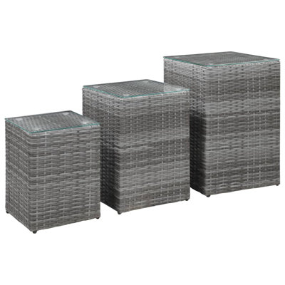 Latitude Run® Side Tables 3 Pcs With Glass Top Black Poly Rattan