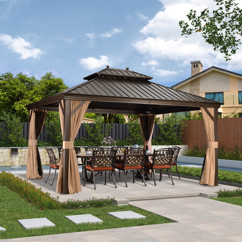 PURPLE LEAF 12' x 14'  Hardtop Gazebo Canopy for Patio Deck Backyard Heavy Duty Outside Sunshade with Netting and Curtains Outdoor Permanent Metal Pavilion