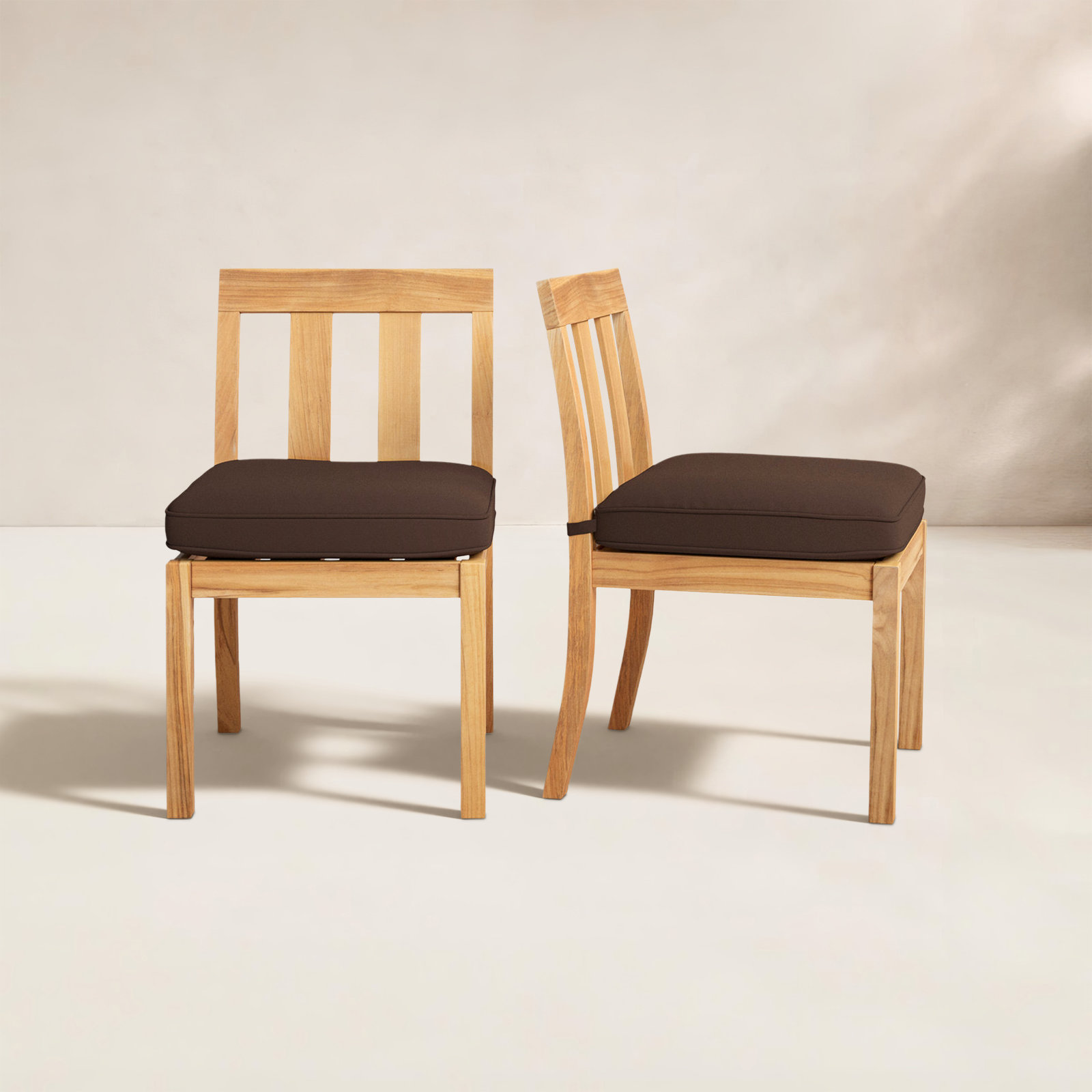 Melrose Teak Wood Premium All-Weather Wicker Outdoor Dining Side Chair with Cushion, Dark Brown
