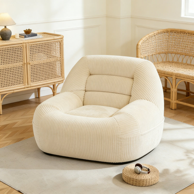 Corduroy Fabric Pink Beanbag Mini Couch - Fluffy Cloud-style Cozy Sofa For Living Room, Bedroom And Dorm, Camel